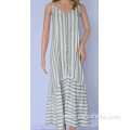 Women Pleated Dress with Striped Hem